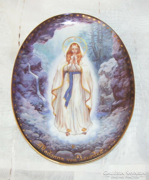 Mária, Madonna Lourdes porcelain wall plate with a saint image