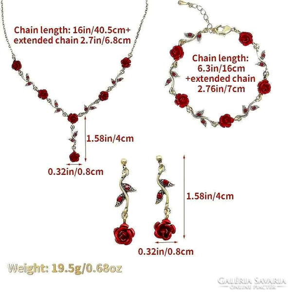 Romantic red rose necklace-bracelet-earring set 101