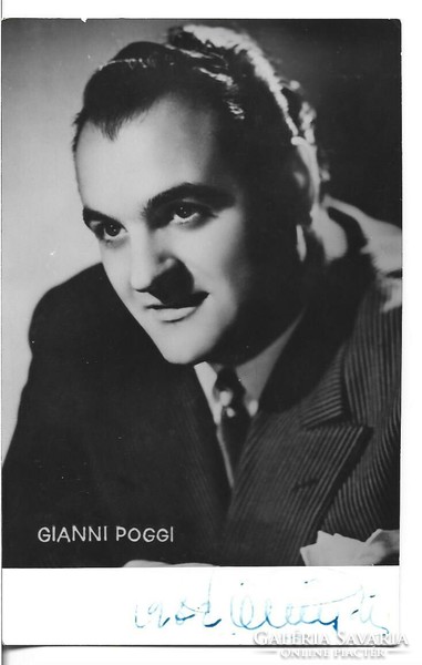 Autograph of Italian opera singer Gianni Poggi, dedicated, handwritten signature on a photo page.
