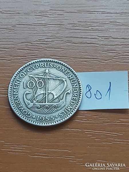 Cyprus 100 mils 1955 copper-nickel, ii. Queen Elizabeth #801