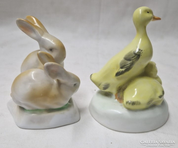 Hollóházi nyulak és Aquincumi kacsák porcelán figurák hibátlan állapotban együtt eladók