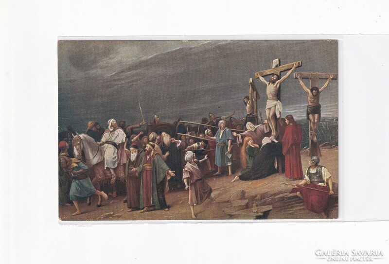 HV:148 Vallásos Húsvéti Üdvözlő képeslap "Postatiszta" Munkácsy:Golgota