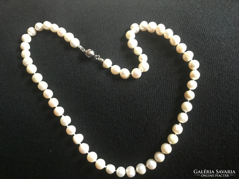 Real pearl necklace and earrings with silver