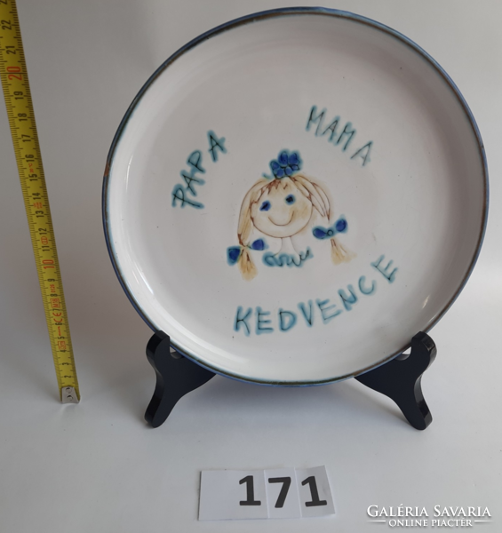 Zsuzsa Moravian ceramic bowl, plate - papa, mama's favorite with inscription - damaged