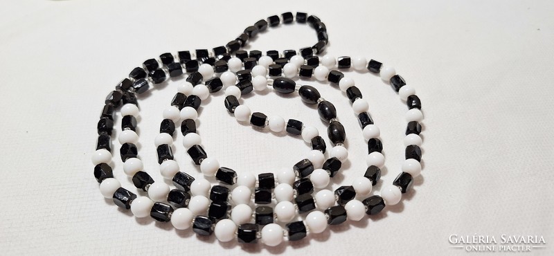 Vintage black and white glass bead string extra long