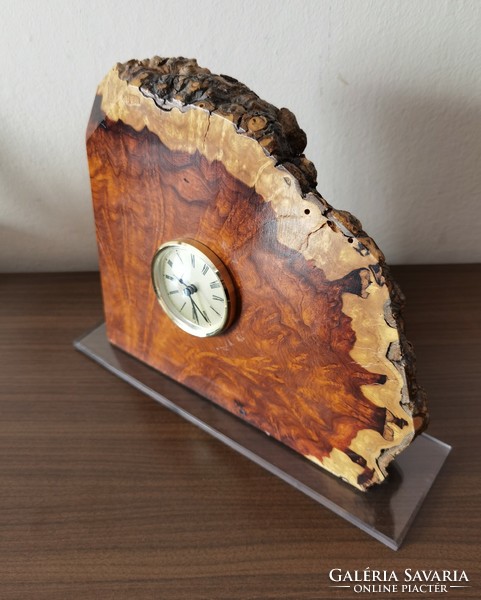 Wooden table clock on plexiglass base