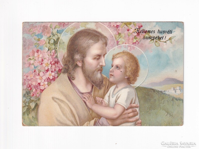HV:147 Vallásos antik Húsvéti Üdvözlő képeslap