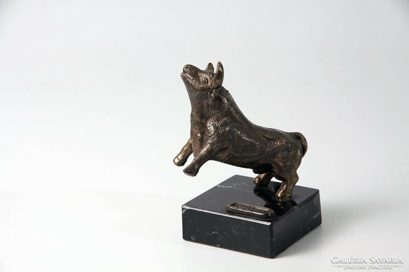 Mini bronz bika szobor 10,5cm -- állatfigura bivaly