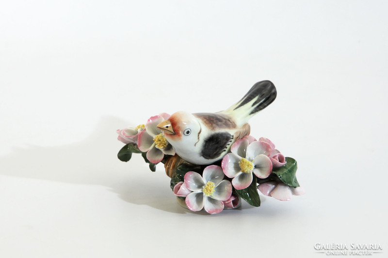 Antique 1939. Herend porcelain bird on a flowering branch -- jubilee on a flowering tree branch