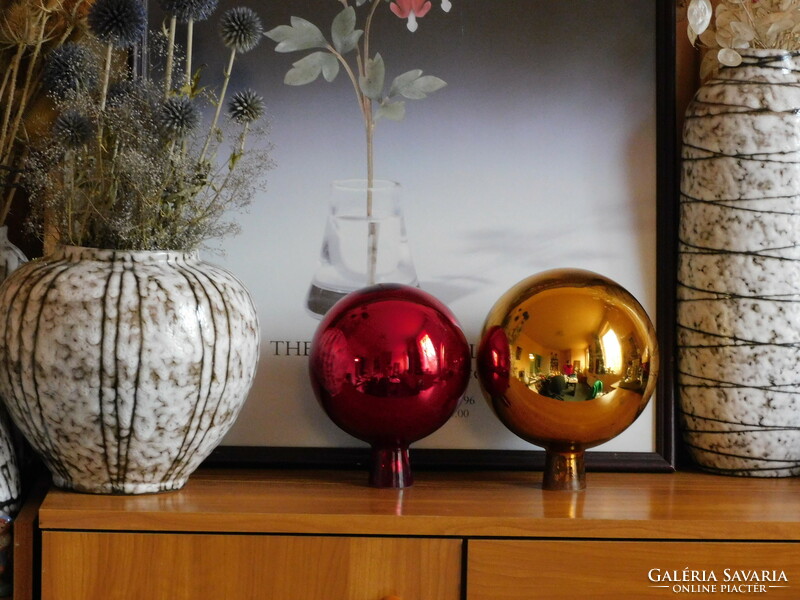 Old large-sized, frosted glass spheres with a rose-alcove - 2 pieces