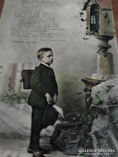 Antik képeslap, Az első iskolába menetel, 1904