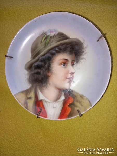 Antique hand-painted portrait of a fatal boy! Biedermeier porcelain decorative plate plate wall plate=
