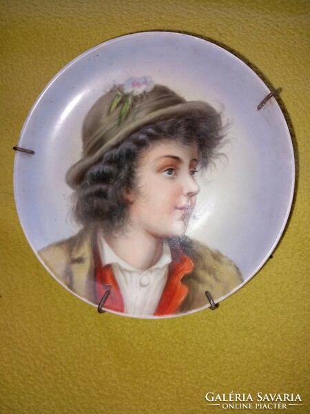 Antique hand-painted portrait of a young boy! Biedermeier porcelain decorative plate plate wall plate=