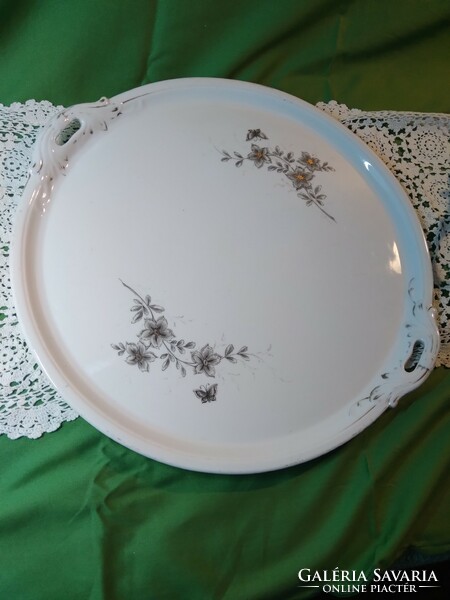 Hüttl-style porcelain tray, offering with hand-painted flower decoration