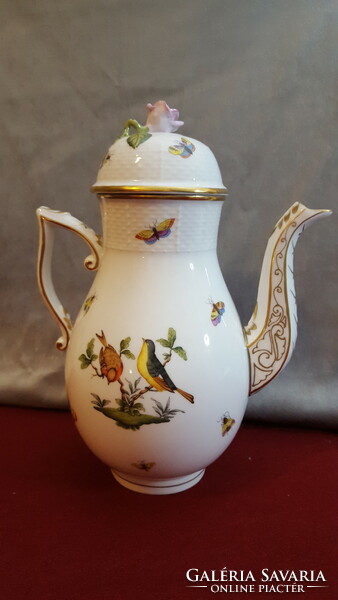 Herend Rothschild pattern coffee pot with rose holder. Article number: 611 ro.