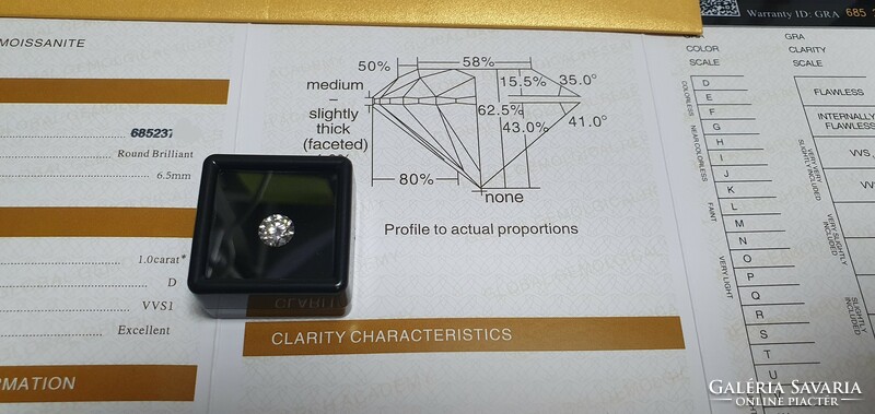 1 carat brilliant-cut moissanite. With certification.