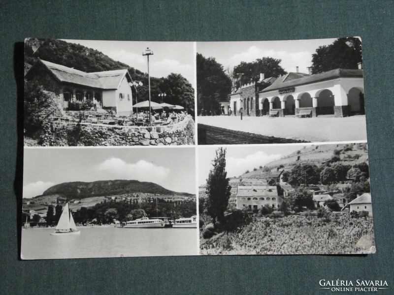 Postcard, Badacsony, mosaic details, railway station, small village house, view