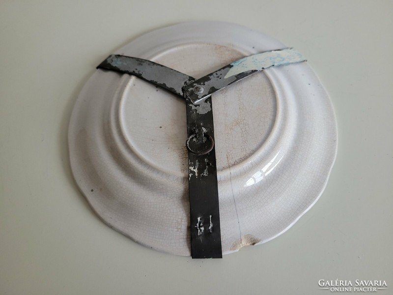 Antik fajansz fali tányér majolika Schönbrunn kastély motívumos falidísz 20 cm