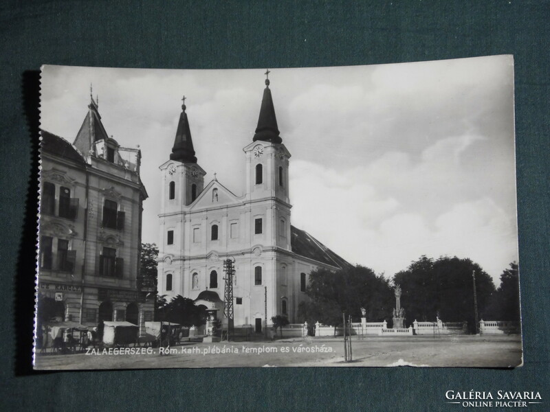 Postcard, Rome, Zalaegerszeg, Cath. Parish church and town hall view, 1937
