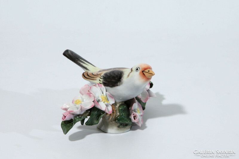 Antique 1939. Herend porcelain bird on a flowering branch -- jubilee on a flowering tree branch