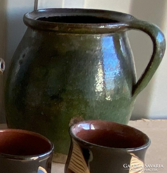 Folk art glazed ceramic jugs 7 pcs