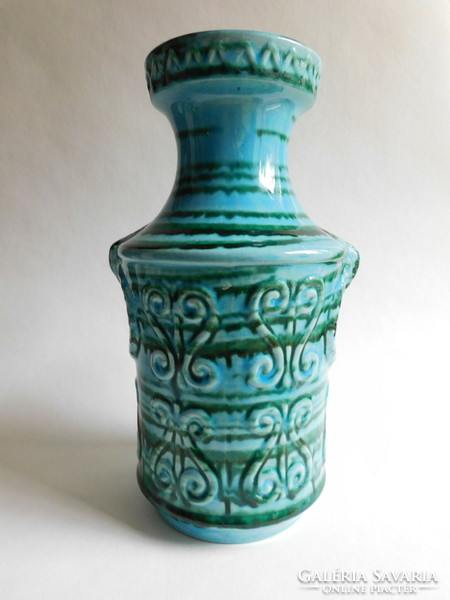 Jasba mid century türkiz színű német kerámia váza 24.5 cm