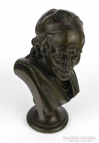 1P676 Jean-Antoine Houdon : Voltaire bronz büszt 28 cm