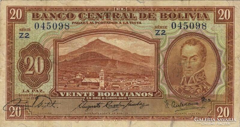20 bolivianos 1928 2. kiadás Bolívia
