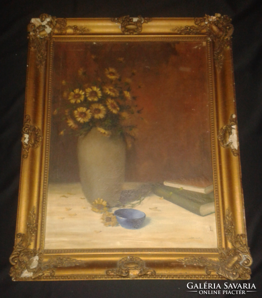 Szobota István ( virág csendélet ) keretezett festmény 99cm x 79cm Sérűlt