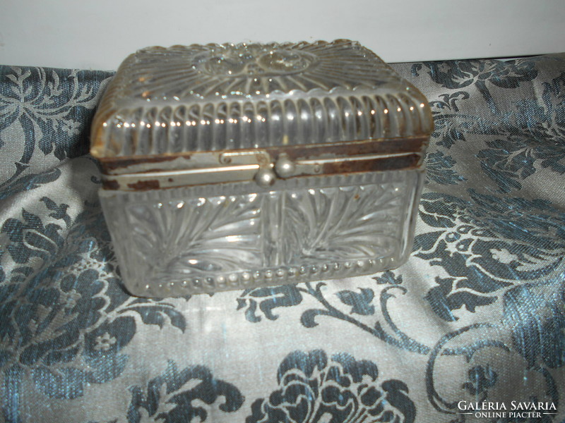 Antique glass-metal sugar box - embossed fruit pattern on the lid