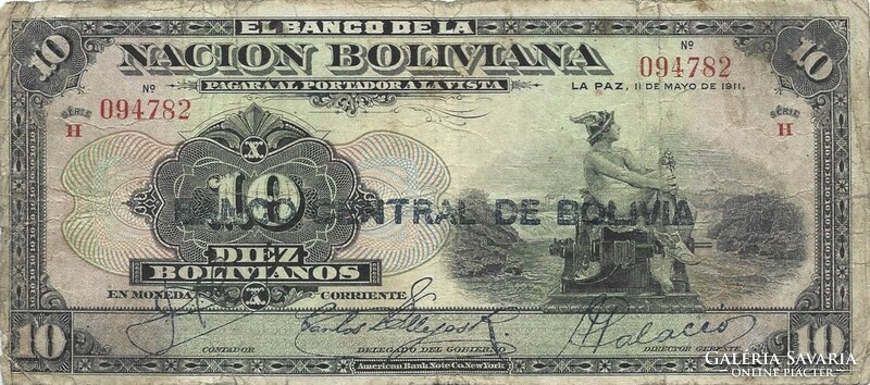 10 bolivianos 1911 / 1929 Bolívia Ritka