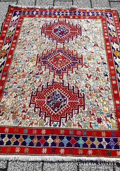 Iráni kézi Soumak Shahsavan kilim szőnyeg.113 cm - 142 cm. Alkudható!