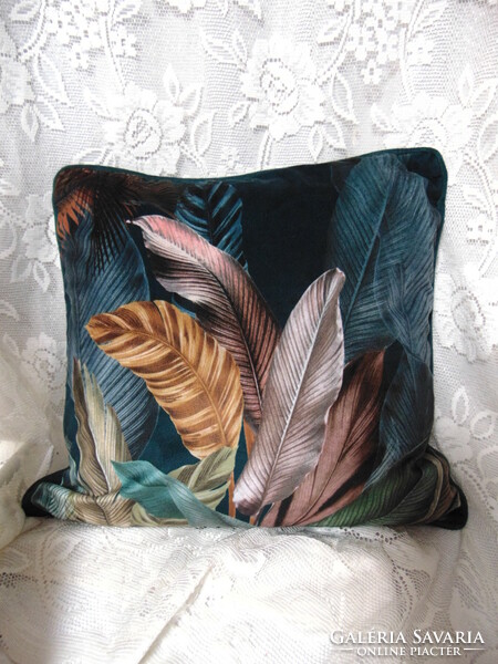 Emerald green velvet decorative cushion cover in a pair with a feather pattern