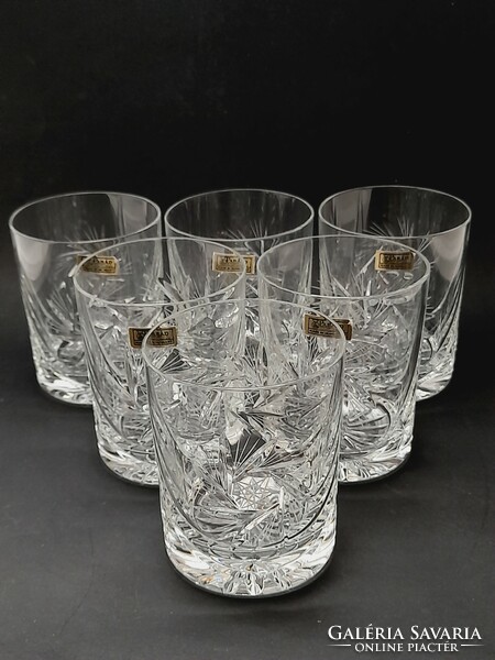 Polished crystal water or whiskey glass set, parade crystal, 6 pieces in one