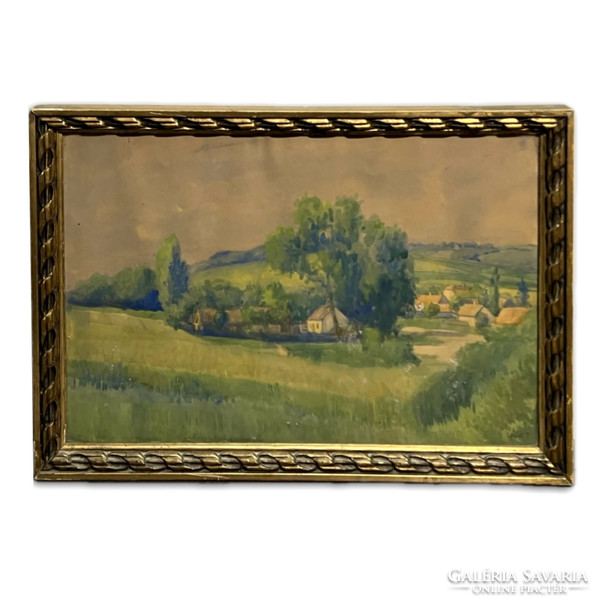 Zoltán Léránt (1902-1936) village among the hills - watercolor painting in antique frame /invoice provided/