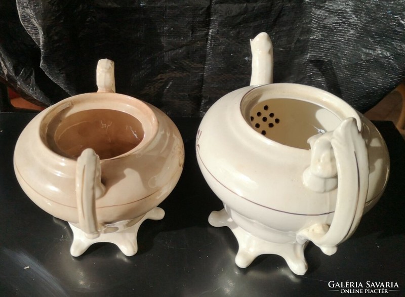 Antique teapot and sugar bowl in glazed stoneware