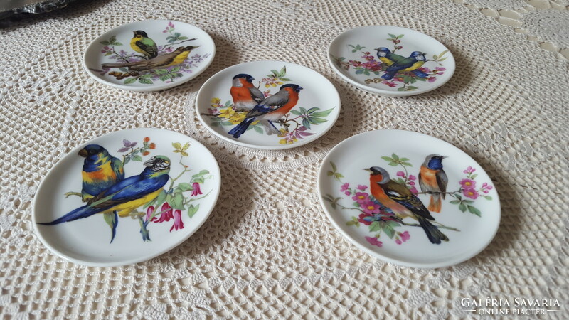 Small royal porcelain plates with birds, 5 pcs.