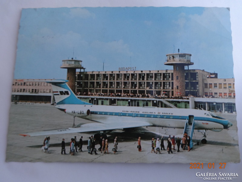 Old postcard: Malév's Tu-134 jet turbine aircraft - around 1970