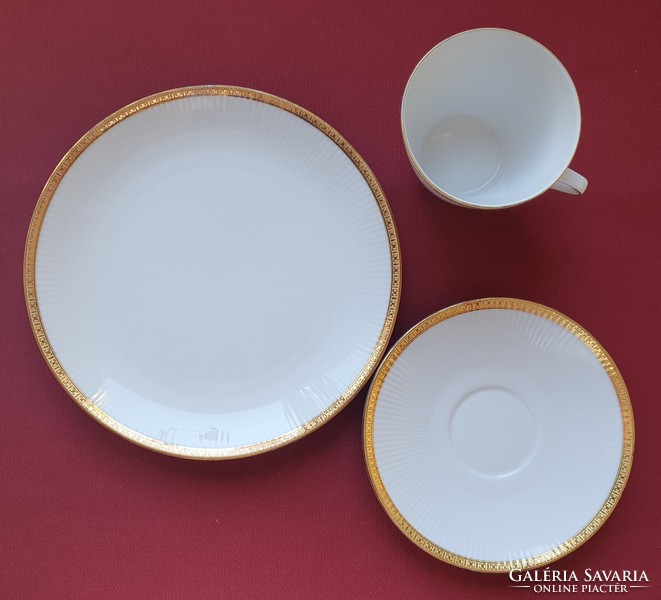 Seltmann weiden bavaria german porcelain breakfast set coffee tea cup saucer small plate gold