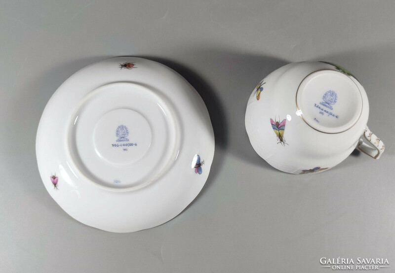 HERENDI, ROTHSCHILD MINTÁS KÁVÉSCSÉSZE ÉS ALÁTÉT, KÉZZEL FESTETT PORCELÁN, HIBÁTLAN! (BT003)