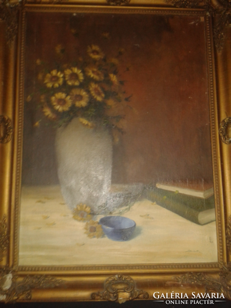 Szobota István ( virág csendélet ) keretezett festmény 99cm x 79cm Sérűlt