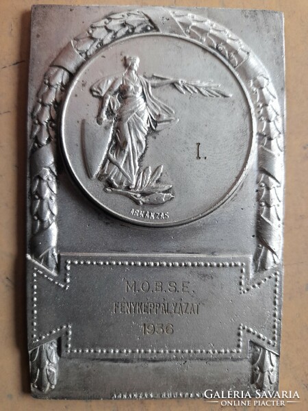 M.O.B.S.E. Photo contest 1936. 85X55mm. Medal, plaque. (There is a post office) !