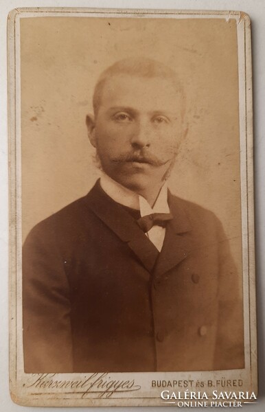 Antique business card (cdv) photo, elegant gentleman with mustache, Frigyes Kurzweil, 1870s