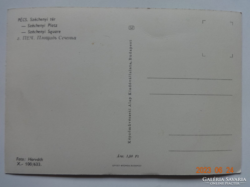 Régi postatiszta képeslap: Pécs, Széchenyi tér (1963)