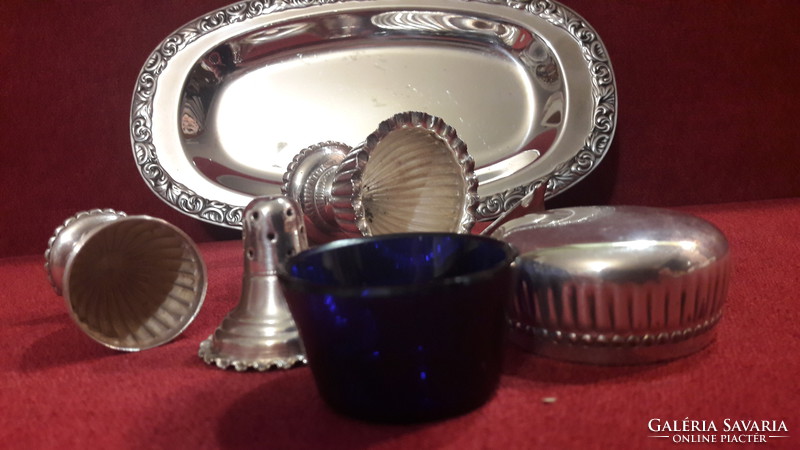 Silver-plated spicy set on tray