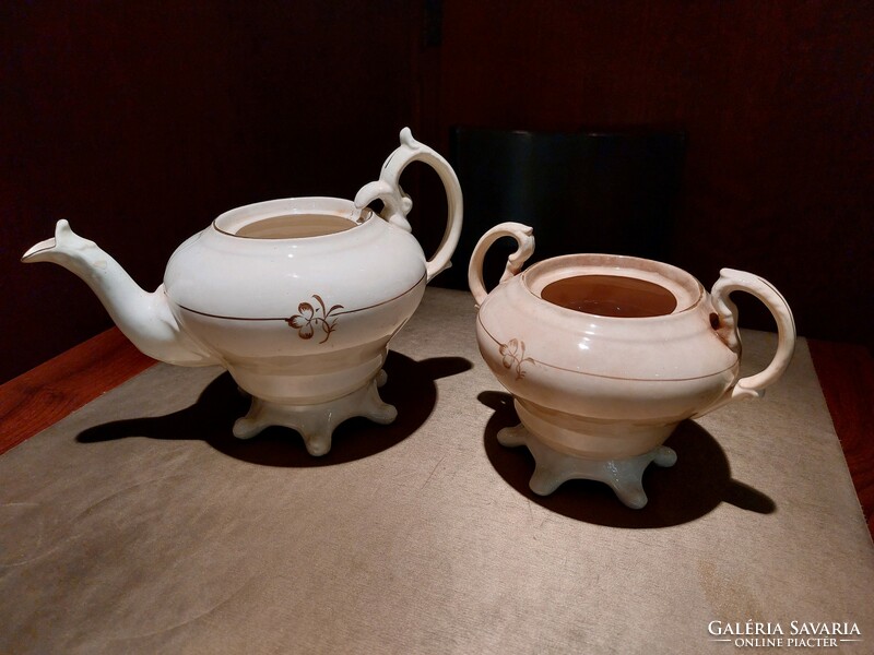 Antique teapot and sugar bowl in glazed stoneware
