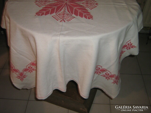 Wonderful antique embroidered woven tablecloth