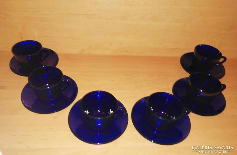 Blue glass coffee cup with bottom set for 6 (20/d)