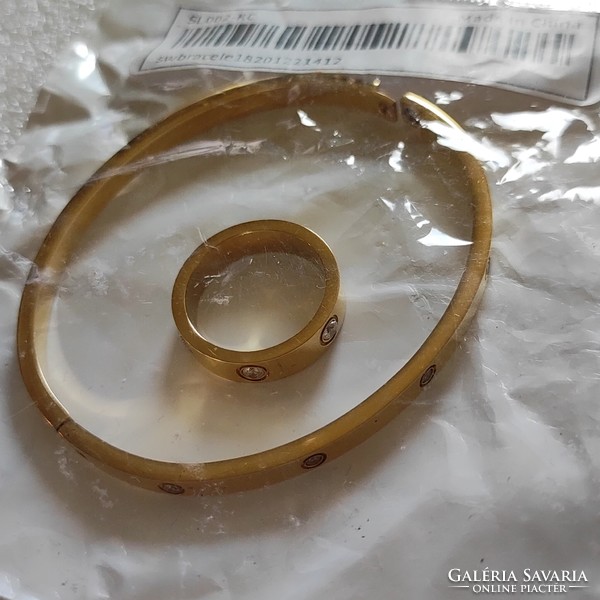 Bontatlan Tiffany hatású aranyozott acél szett a gyűrű 17.5mm (55)