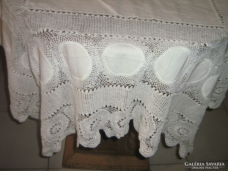 Beautiful antique hand-crocheted floral filigree tablecloth with Art Nouveau features